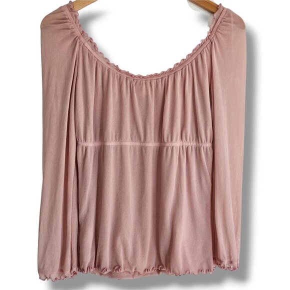 Y2K 90s Guess Babydoll Peasant Top Womens M Pink Mesh Semi-Sheer Ruffle Fairy - Picture 10 of 10
